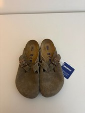 LADIES NEW BIRKENSTOCK BOSTON SOFT BED TAUPE SUEDE LEATHER CLOGS SANDALS UK 5 38