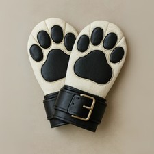Real Leather BDSM Bondage Mitts Padded Fist Mitts Gay Puppy Play Gloves 2 pieces