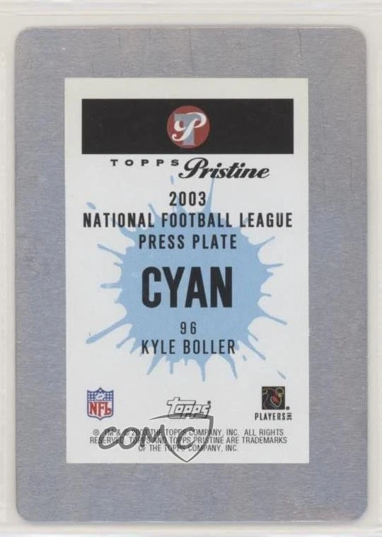 2003 Topps Pristine Press Plate Cyan 1/1 Kyle Boller #96 Rookie RC 9b4 - Image 2 of 3