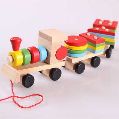 Wooden Train Toy for Kids   3 Section Tractor Educational Puzzle Learning Toy