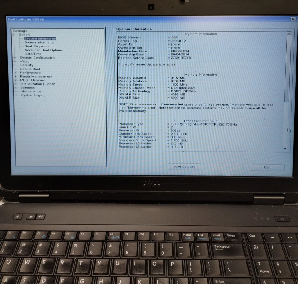 Dell Latitude E6540 15.6" HD Laptop i5-4310M 8GB RAM Boots/Bios No HDD/OS - Image 2 of 4