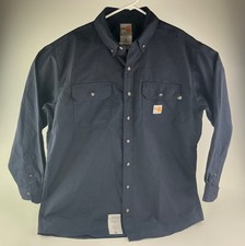 Carhartt FR Mens Work Shirt Navy Long Sleeve Flame Resistant Button Down Large R