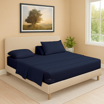 Navy 4 PC Split Head Flex Sheet Set, 100% Egyptian Cotton, 600 TC, Queen
