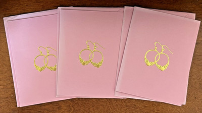 Pink  Blank Note Greeting Cards  - Gold Earrings Set of 3
