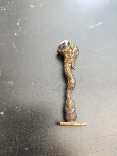 Antique Victorian Lucky 4 Leaf Clover Agate Serpent Wax Seal brass Dragon
