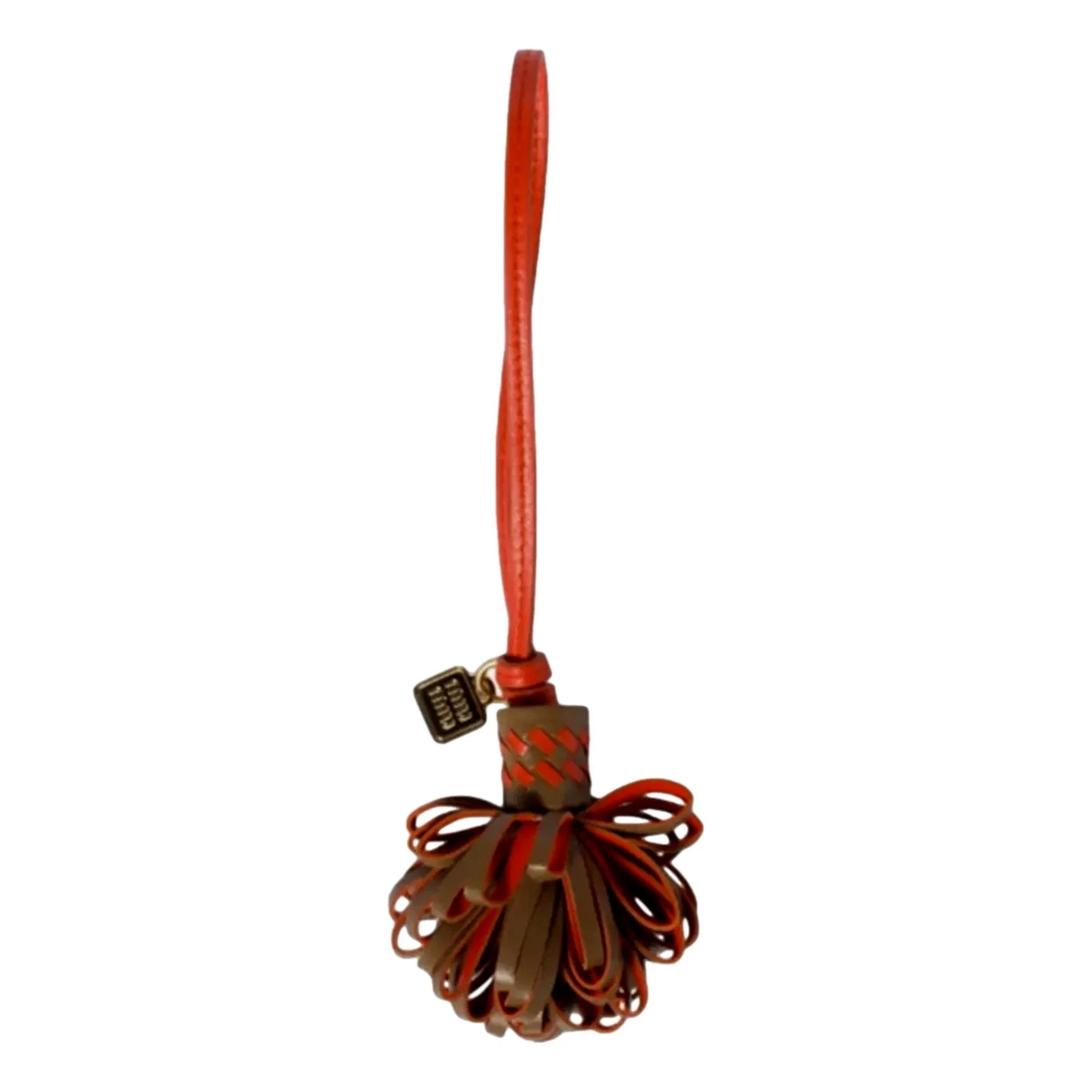 Miu Miu — New Miu Miu Nappa Leather Pompom Bag Charm Brown Orange Gold Tone Keychain