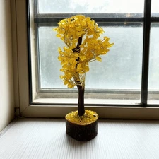 Handmade Yellow Aventurine Tree of Life, Crystal Healing Gemstone, Gold Wrapped