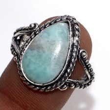 925 Silver Plated Larimar Jewellery Ring Handmade Gemstone Size Us 9 GW