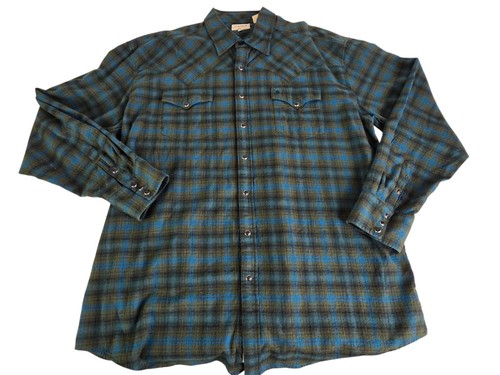 Stetson, Men’s Vintage Stetson Western Pearl Snap Plaid Shirt Long Sleeve Green XXL