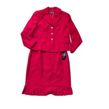 Evan Picone Skirt Suit Womens 12P Red Pleated Hem 3 Button Blazer Corporate NWT