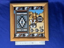 Earthtones 6" Framed Tile Trivet Southwestern Tu-oti '90 POTTERY Native American