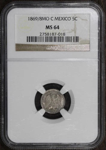 1869/8-Mo (MS64) Mexico 5 Centavo 5C NGC - Clear Overdate