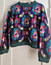 Vintage the eagle's eye Ramie cotton blend colorful sweater women's S