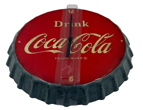 Open Road Drink Coca-Cola Trademark Metal Bottle Cap Clock 11.5" Vintage Look