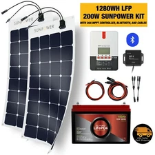 1200W, 200W SunPower Flexible Solar Panel Kit with 20A MPPT Bluetooth Controller