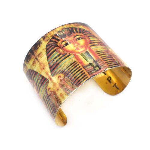 Puño de latón estampado cara de rey egipcio pulsera ajustable v283 - Imagen 1 de 6