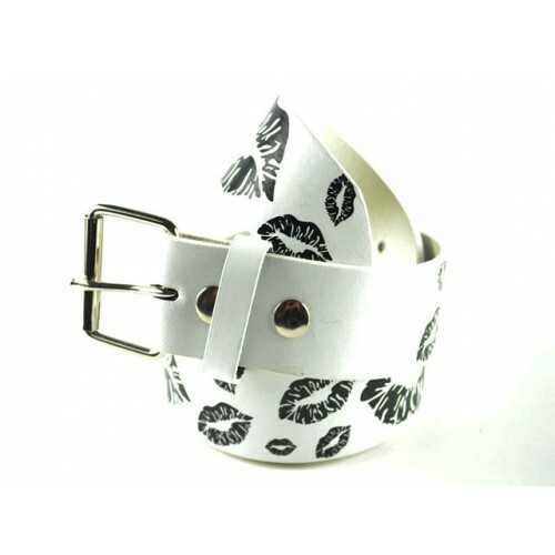 Women’s White Belt Printed Lip Designs - Picture 1 of 1