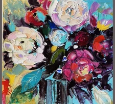 $ ORIGINAL Oil Painting Floral Original Art Flower VASE Painting Impasto Texture
