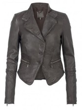 Muubaa Faya Leather Victoriana Motorcycle Jacket In Storm Grey L39607 Size 6