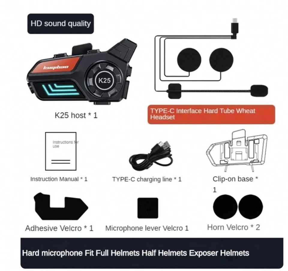 Motorcycle Helmet Bluetooth Headset Waterproof Headphone MP3 Hands-Free Speaker - Image 2 of 4