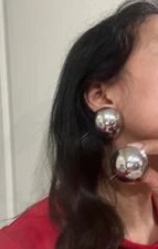 Big Silver Earrings Studs Vintage Style Metal Chunky Statement Round Large