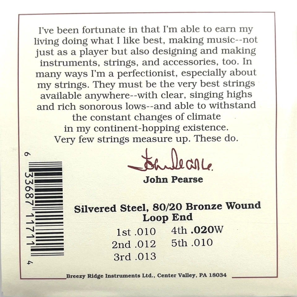 John Pearse Banjo Strings 5 Strings 80/20 Bronze Wound Lt / Med Gauge Extra Long - Image 2 of 4