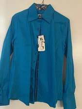 Royal Highness Equestrian Western Show Shirt XL Turquoise With Buckstitch