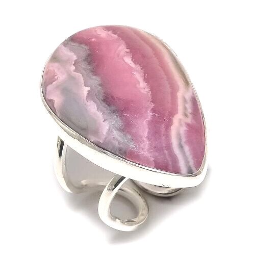 Pendentif En Rhodochrosite Naturelle Fait Main - Pierre Rose, Monture Argentée, Vintage, Longueur 2,1 Pouces