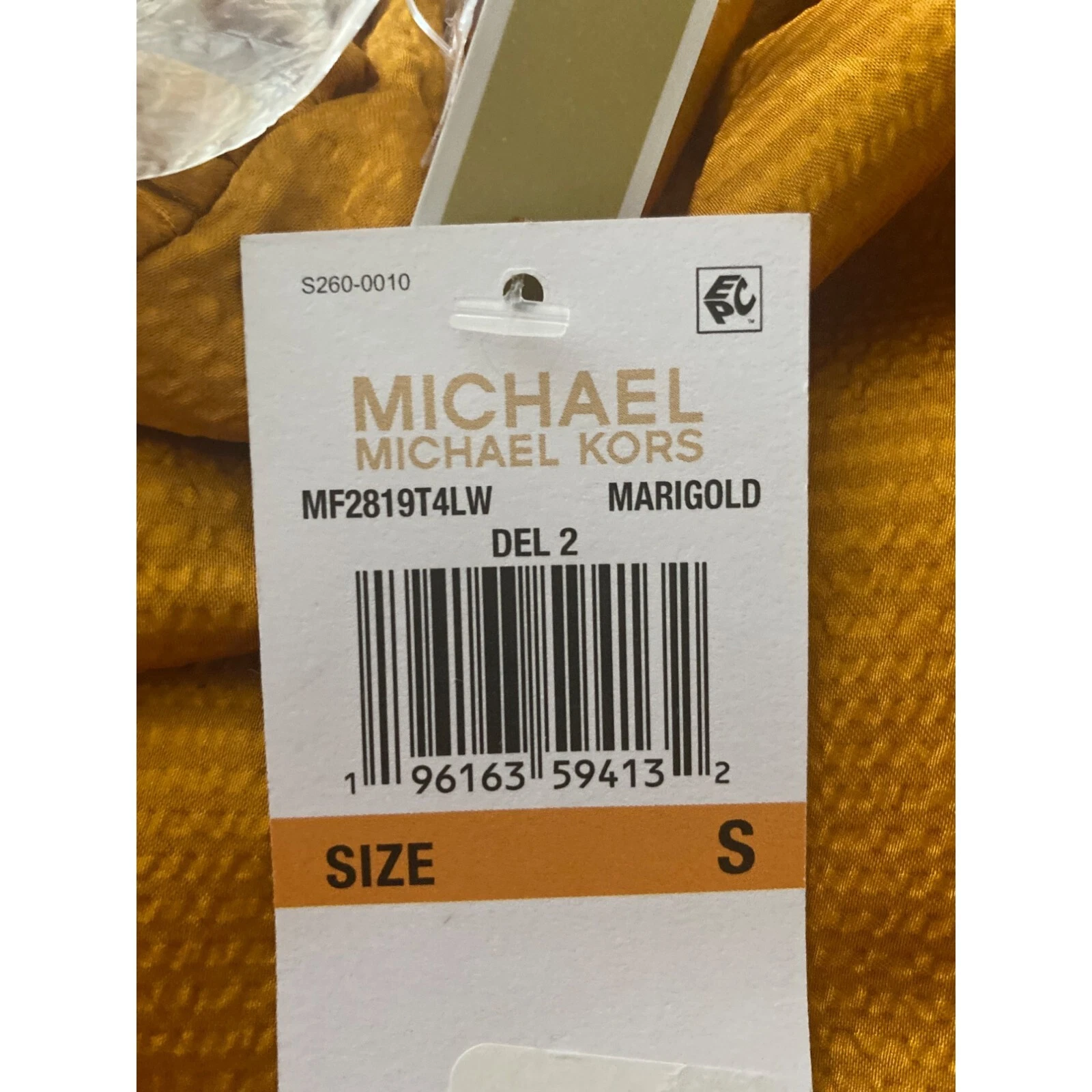 Abito da donna Michael Kors maniche lunghe raso flounce calendula taglia small nuovo con etichette