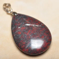 Extremely Red Natural Bloodstone Jasper 925 18K WG Clasp 1.5" Pendant #P13777