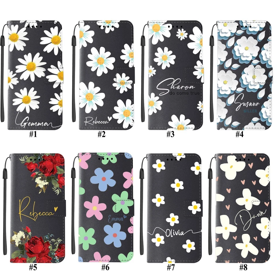 Funda Cartera Personalizada Flor Cuero para iPhone 16 Pro Max 14 13 12 15 Foto 2 de 4