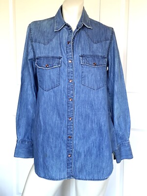 CURRENT ELLIOT DISTRESSED BLUE WESTERN COTTON SHIRT SIZE: 0