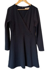 Loft navy blue Swiss dot long sleeve wrap style dress size 10