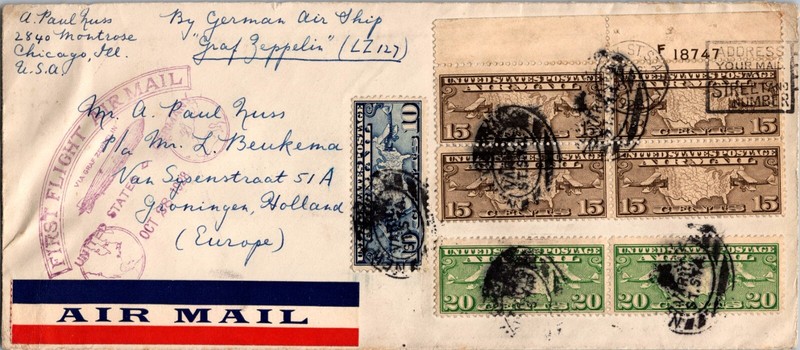 1928 USA IL Chicago LZ 27 Graf Zeppelin First Flight Mail cover To Netherlands