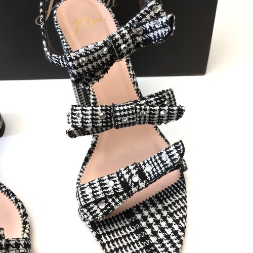 J. Crew Stella Black Plaid Wool Crystal Strappy Bow Heels Womens 9.5 NEW - Picture 3 of 7
