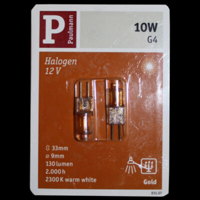 Paulmann 831.07 GOLDLICHT 2 x 10W 12V Halogen Deco Lampe Birne Stiftsockel Gold