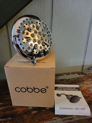 Cobbe Shower Head 4'' Flat Silvertone Metal Fixed Round NIB