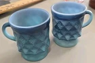 2 Vtg Anchor Hocking Fire King Blue Ombre Milk Glass Kimberly Coffee Mugs