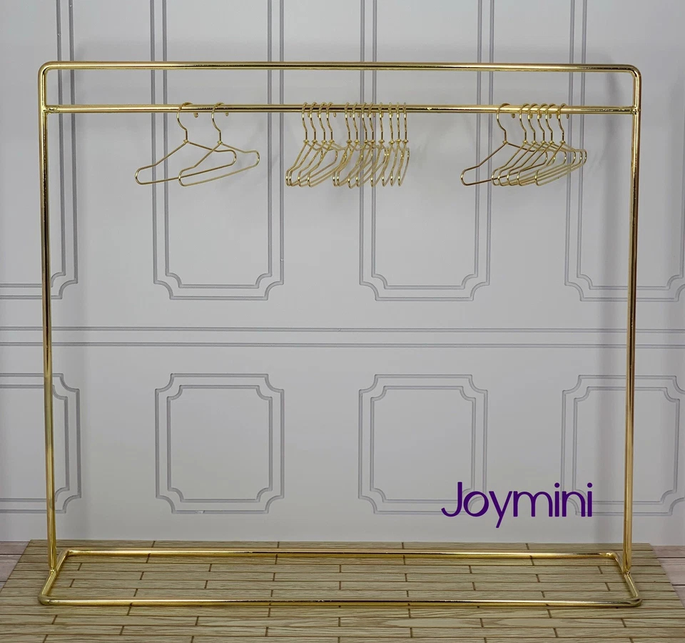 1/6 Dollhouse Golden Metal Stand / 20pcs Clothes Hanger Clothing Rack Furniture - Image 3 of 4