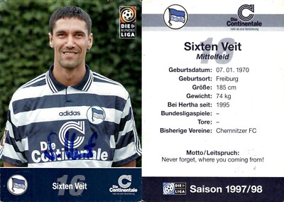 Carte Autographe Thomas Richter - Hertha BSC Berlin - Saison 1994-95 - Original