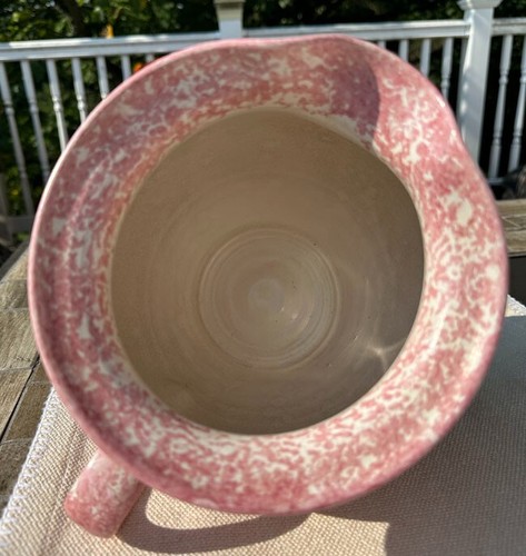 Large Spatterware Stoneware Pitcher Vase Jug Pink & Green - Picture 5 of 8