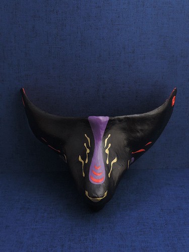 New Japanese fox half mask motif " Kurogane(iron) " Hand made Antique F/S - Picture 4 of 9