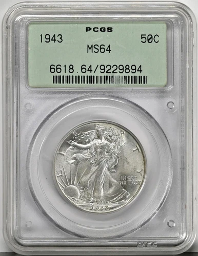 1943 Walking Liberty MS64 Half Dollar Green Label PCGS Graded Walker 6618