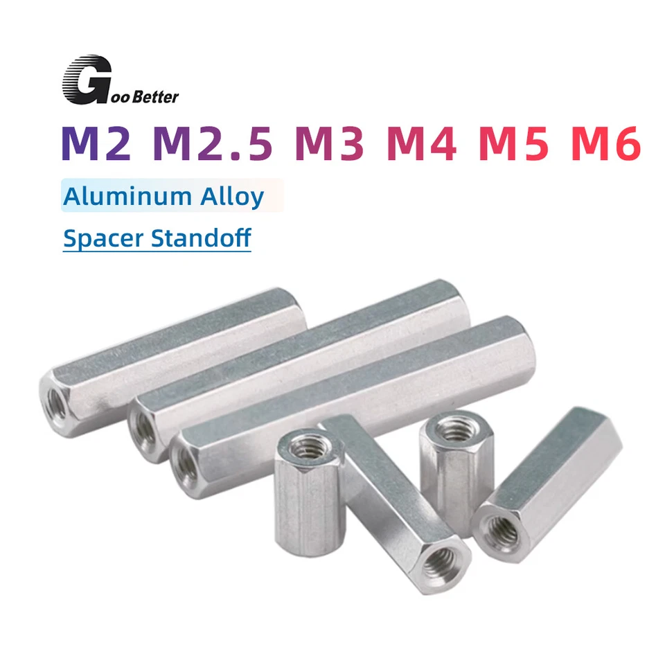 GOOBETTER M2 M3 M4 M5 M6 Spacer Female Thread Pillar Hexagonal Aluminium Stud Standoff Hex