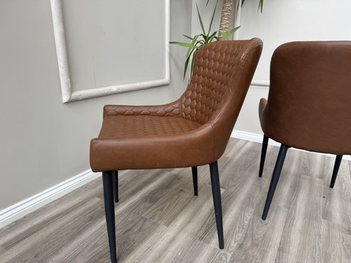STUNNING Furniture Village Osaka Pair Of Dining Kitchen Chairs Faux Tan Leather - Picture 12 of 14