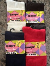 NWT Vintage Girl  s Nylon Knee High Socks White Red Navy Brown Deadstock