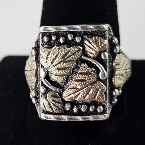Vintage Ring Black Hills Sterling Silver & 12k Gold Leaves 10.5g Size 12 [8956]
