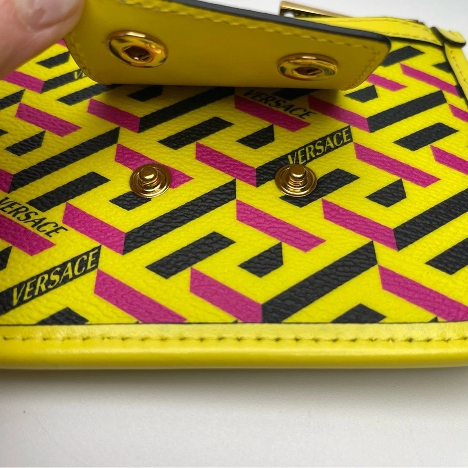 Versace Coated Canvas Calfskin La Greca Modular Zip Pouch - Yellow - Preowned - Image 4 of 4