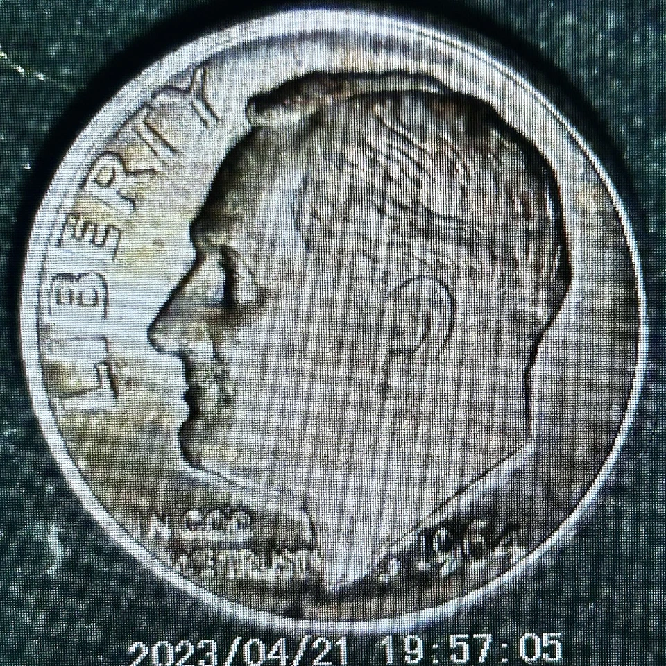 Moneda de diez centavos Rosevelt DDR 1964 doble matriz reverso marcado doble tono arco iris dorado Foto 3 de 4