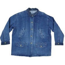 Vintage Denim Chore Coat Jacket Rancher Blanket Plaid Lined Men's Large
